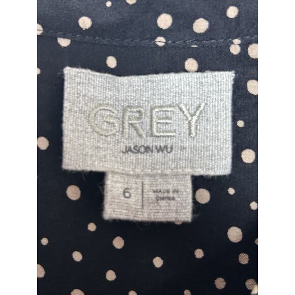 Grey jason wu Sz 6 silk modern polka dot black & beige tunic waist defining ties - Picture 4 of 7